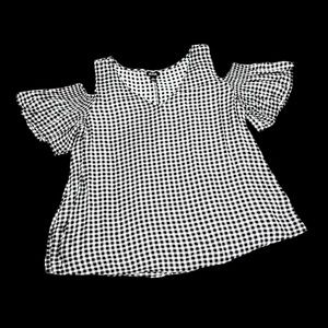 a.n.a. Cold Shoulder Blouse Black & White Gingham Flouncy Sleeves Large